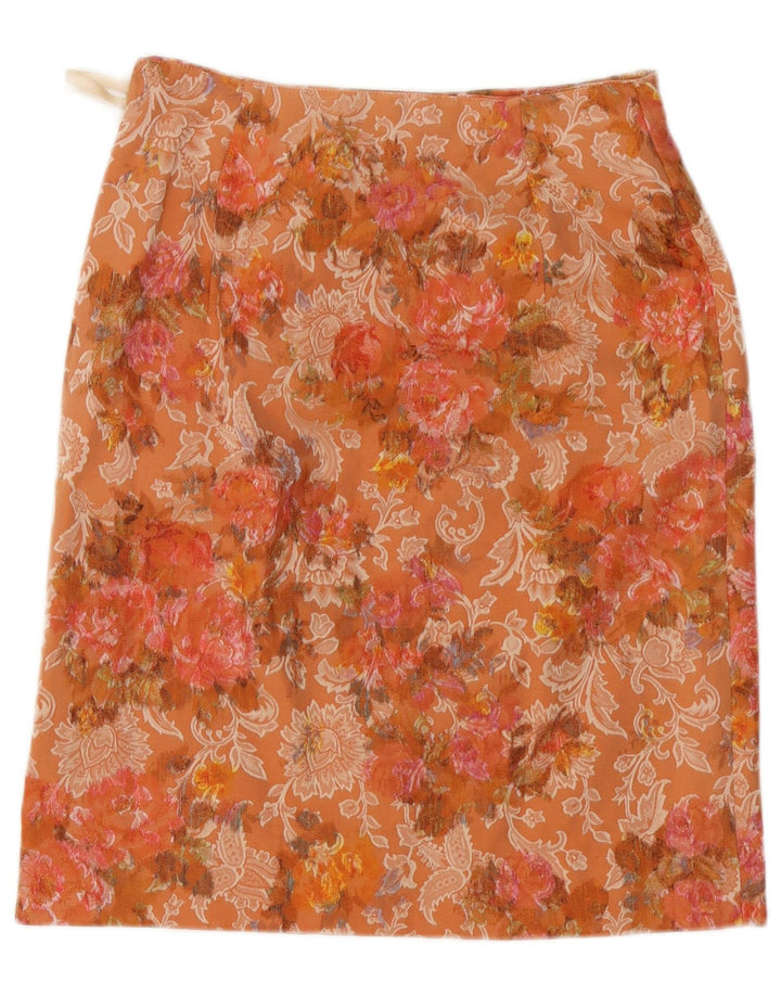 Saia reta feminina vintage W28 médio laranja floral