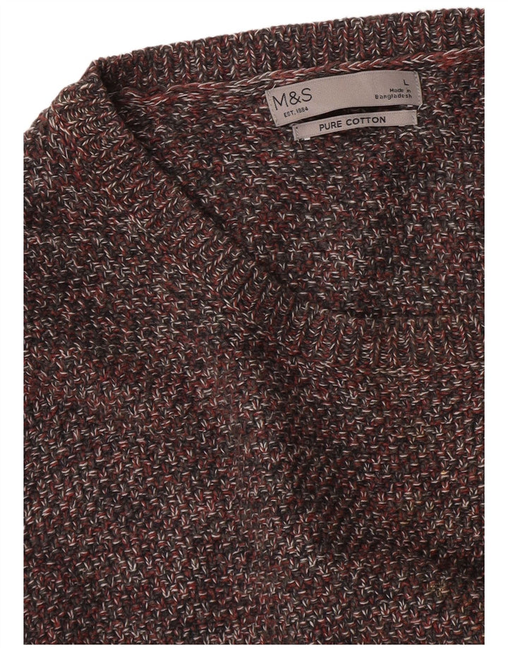 Suéter feminino Marks & Spencer com gola redonda, grande algodão manchado cinza