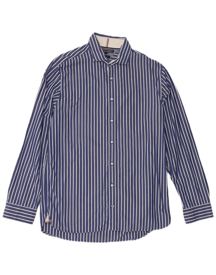 Camisa masculina Tommy Hilfiger grande algodão listrado azul