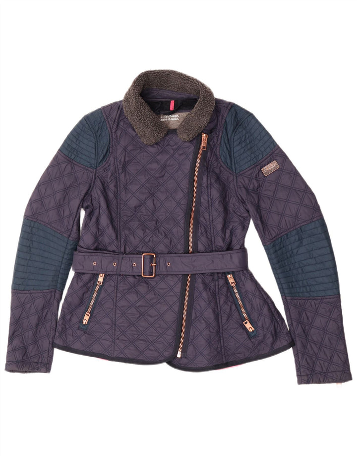 Jaqueta acolchoada feminina Superdry UK 14 médio azul marinho colorblock nylon