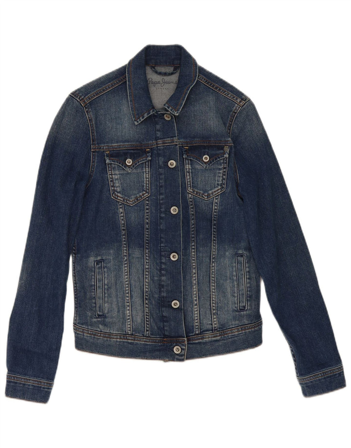 Jaqueta jeans feminina PEPE Jeans Reino Unido 10 pequeno algodão azul marinho