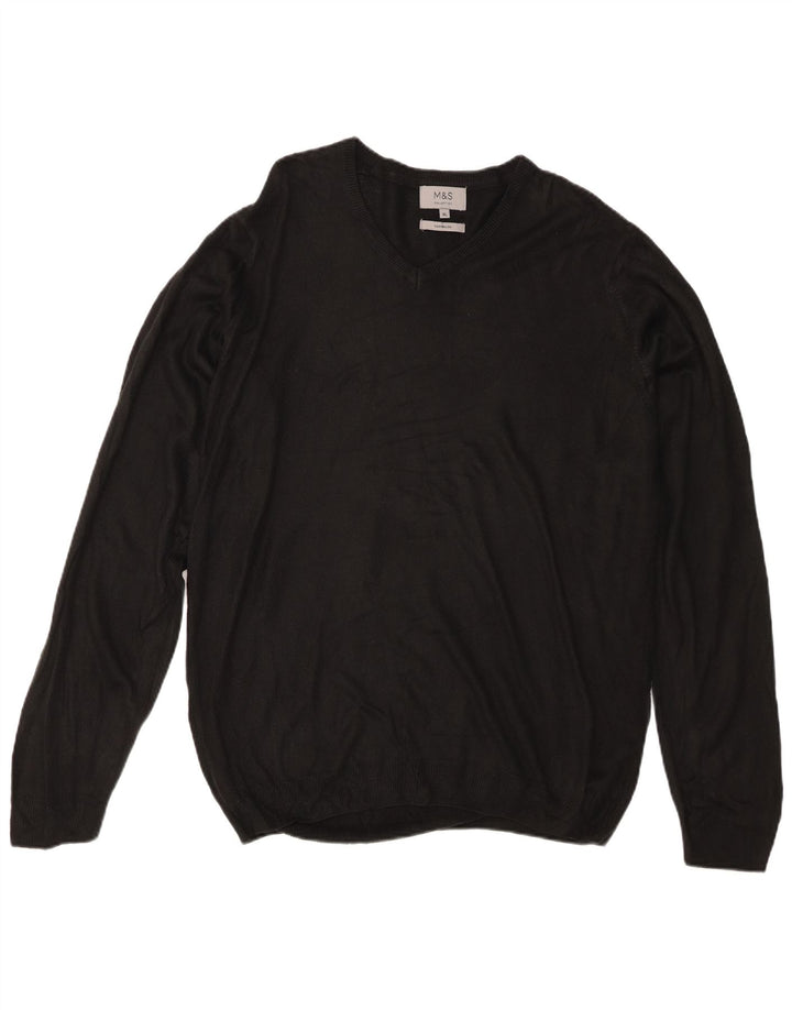 Suéter masculino Marks & Spencer com decote em V XL preto acrílico