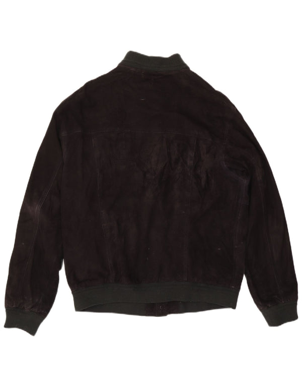 Jaqueta bomber de camurça masculina vintage IT 50 grande couro preto