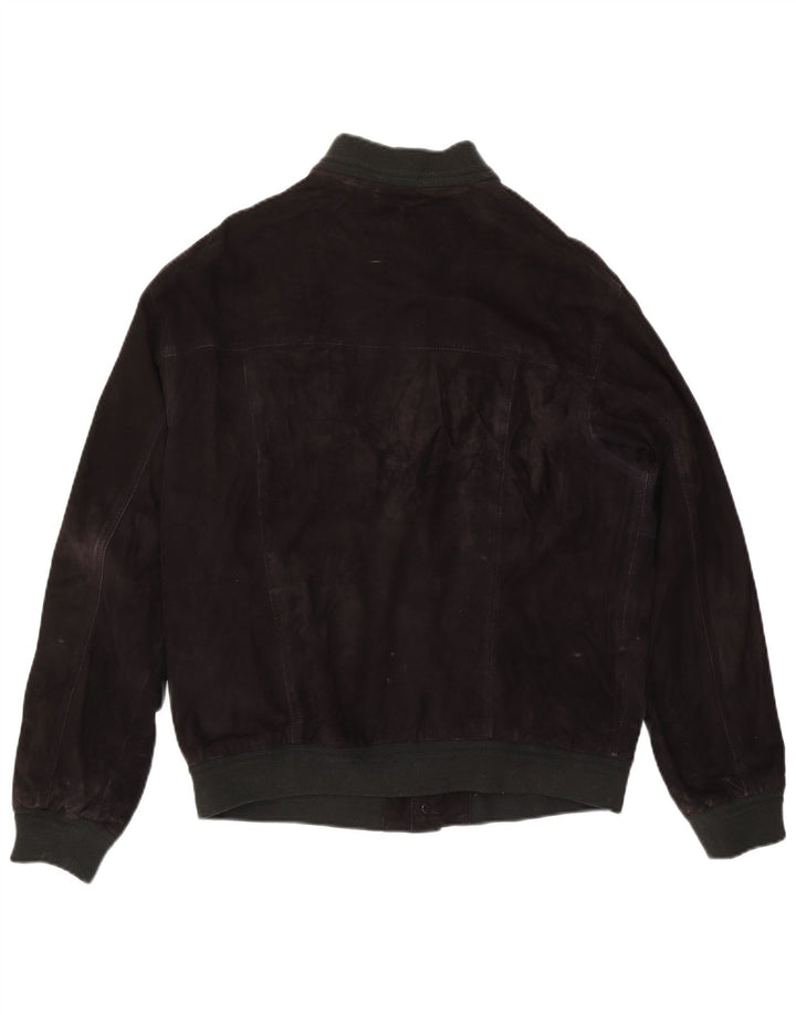 Jaqueta bomber de camurça masculina vintage IT 50 grande couro preto