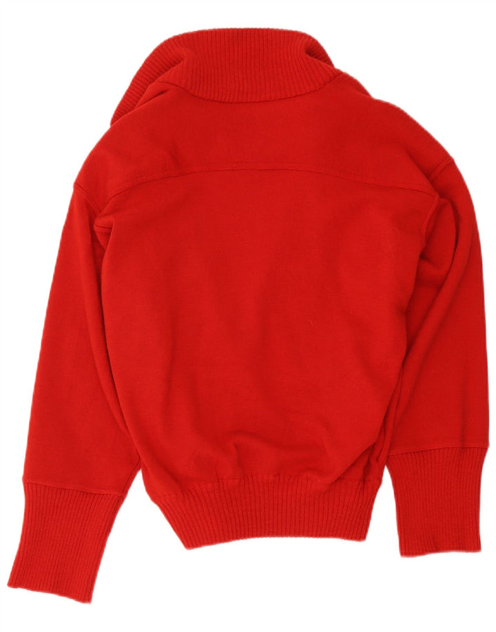 Suéter cardigã feminino vintage Reino Unido 12 lã vermelha média