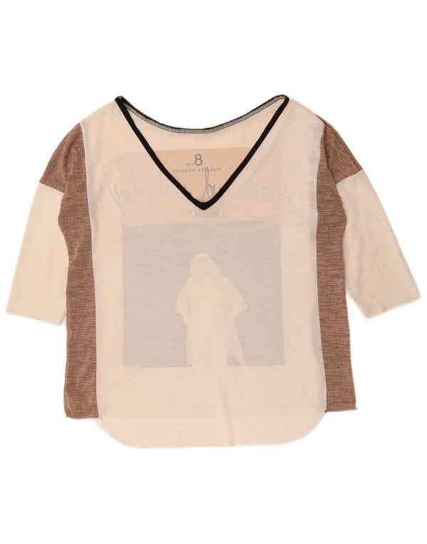 Zara Top gráfico feminino oversized manga 3/4 Reino Unido 10 pequeno branco