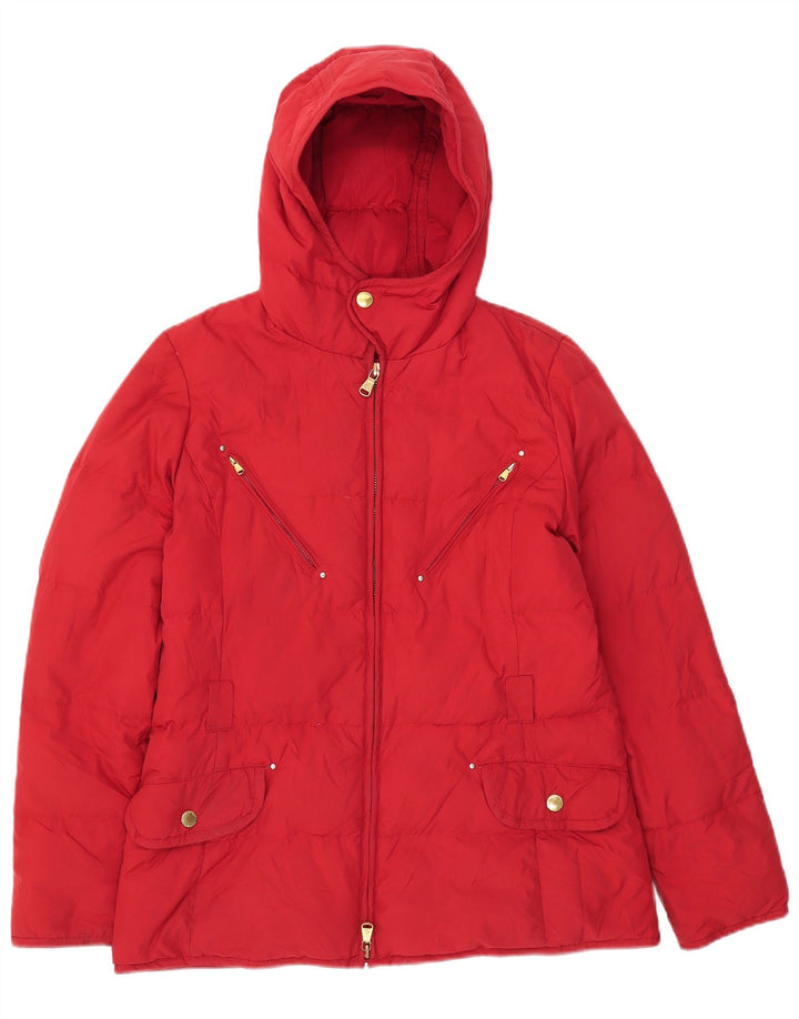 Jaqueta acolchoada com capuz feminino Ralph Lauren Reino Unido 12 poliéster vermelho médio