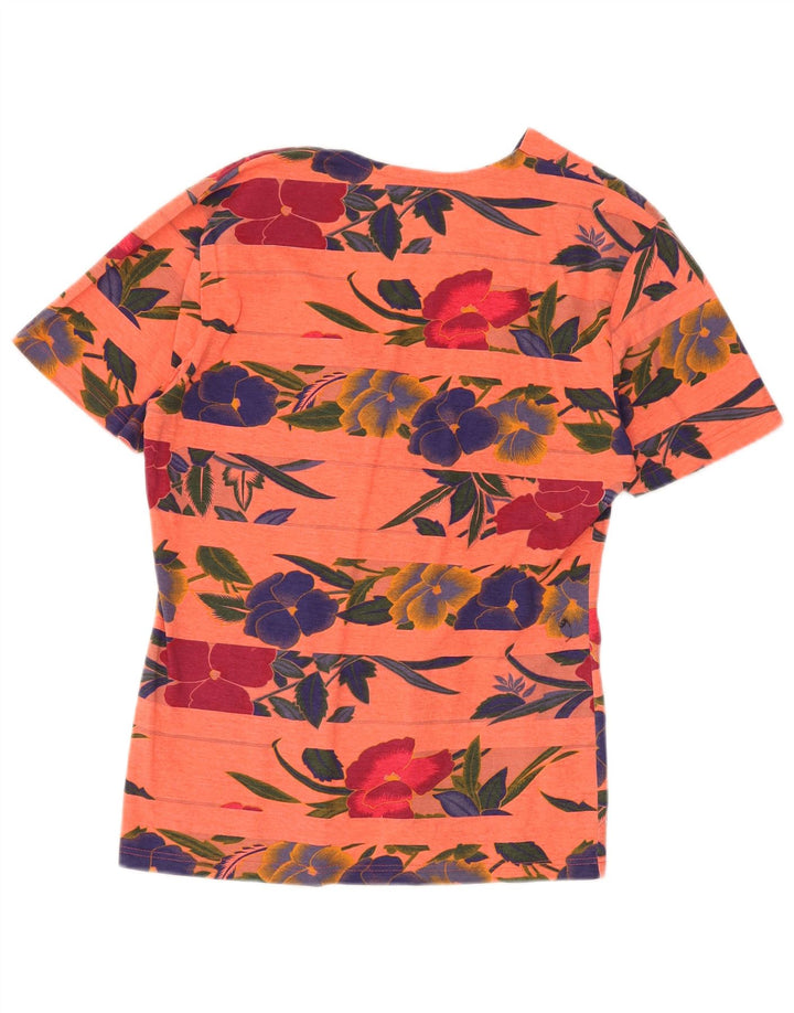 Blusa feminina VINTAGE UK 14 algodão floral laranja médio