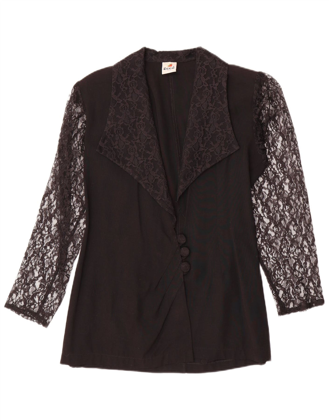 Jaqueta blazer feminina Ecco com 3 botões UE 34/36 pequena preta floral viscose