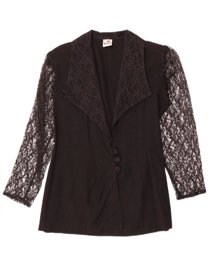 Jaqueta blazer feminina Ecco com 3 botões UE 34/36 pequena preta floral viscose