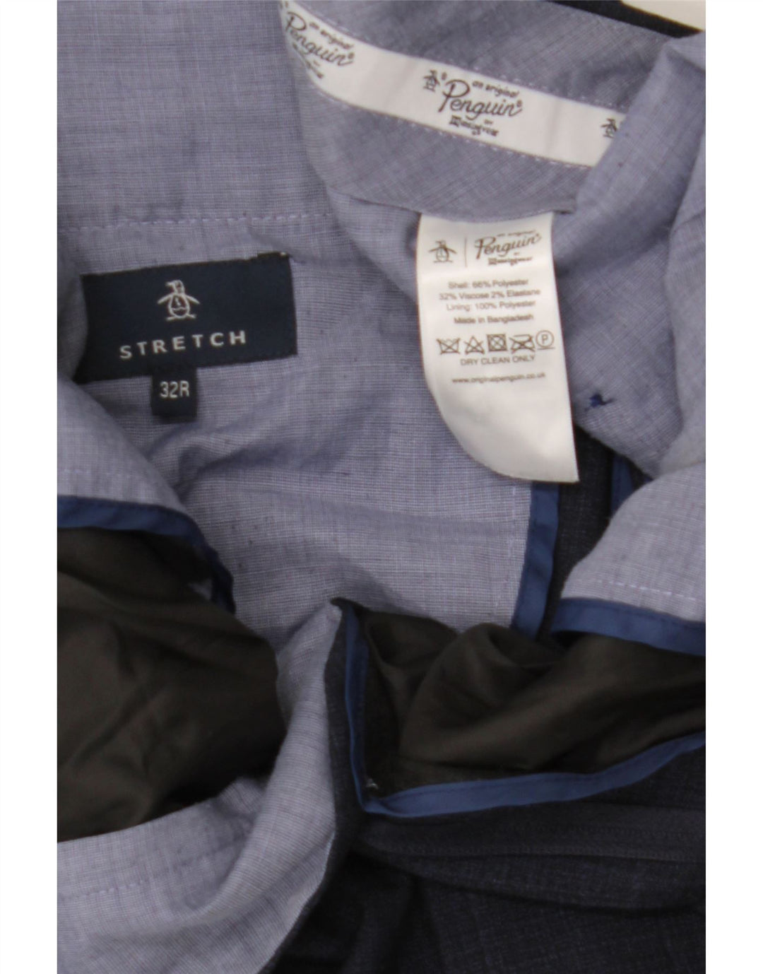 Calça masculina de terno slim Penguin W32 L30 poliéster xadrez azul marinho