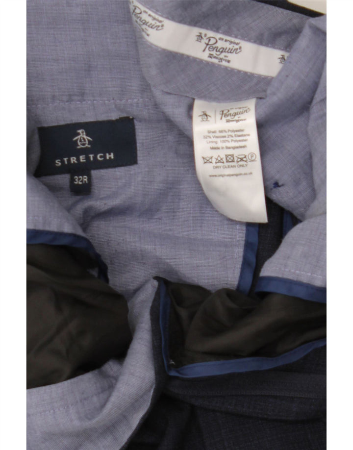 Calça masculina de terno slim Penguin W32 L30 poliéster xadrez azul marinho