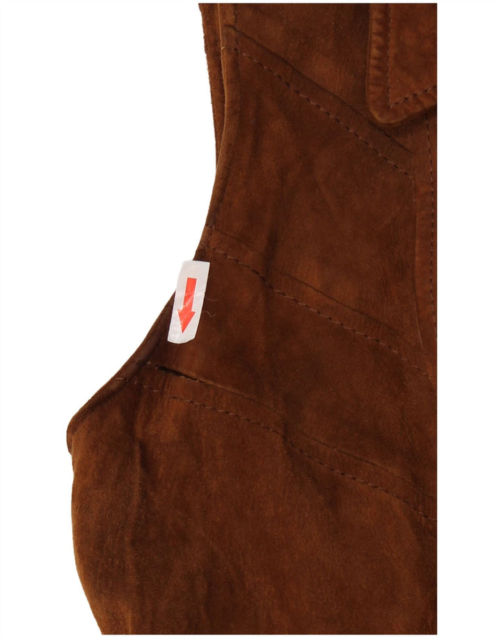 Sobretudo feminino vintage de camurça sem mangas IT 46 couro marrom grande
