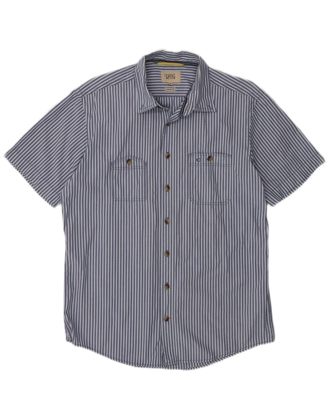 Camisa masculina Camel Active de manga curta com ajuste regular listrado azul médio