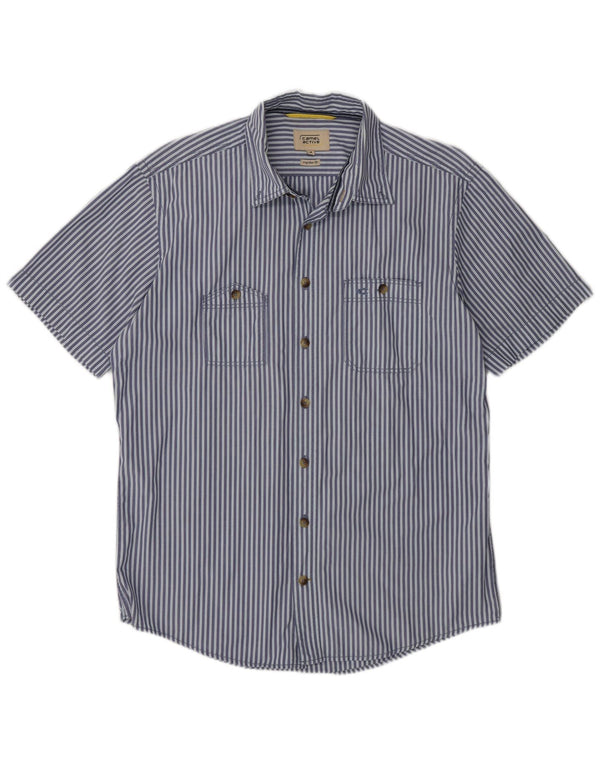 Camisa masculina Camel Active de manga curta com ajuste regular listrado azul médio