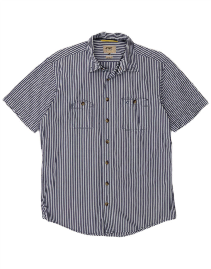 Camisa masculina Camel Active de manga curta com ajuste regular listrado azul médio