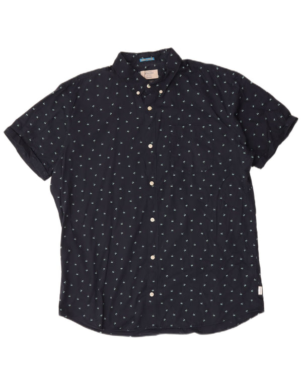 JACK & JONES Mens Short Sleeve Shirt 2XL Navy Blue Spotted Cotton