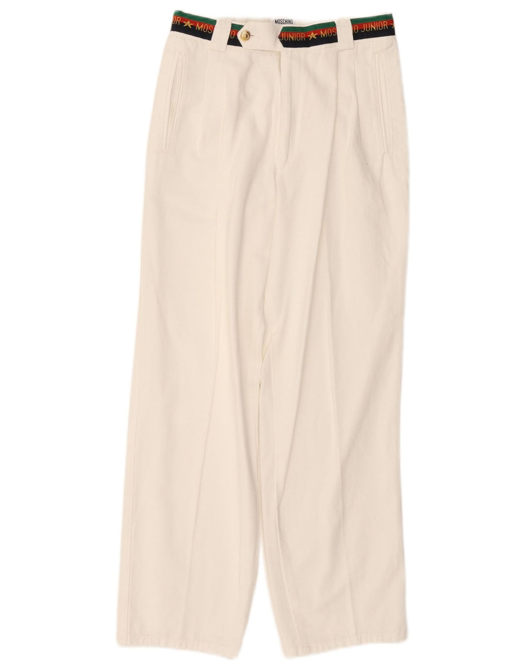 Calças de terno gráfico MOSCHINO para meninos 9-10 anos W24 L25 algodão branco