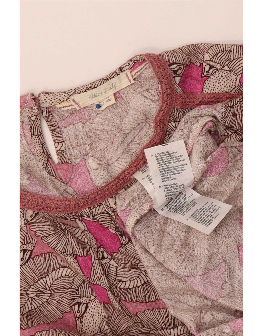 Blusa feminina com estampa abstrata White Stuff Top UK 12 rosa médio