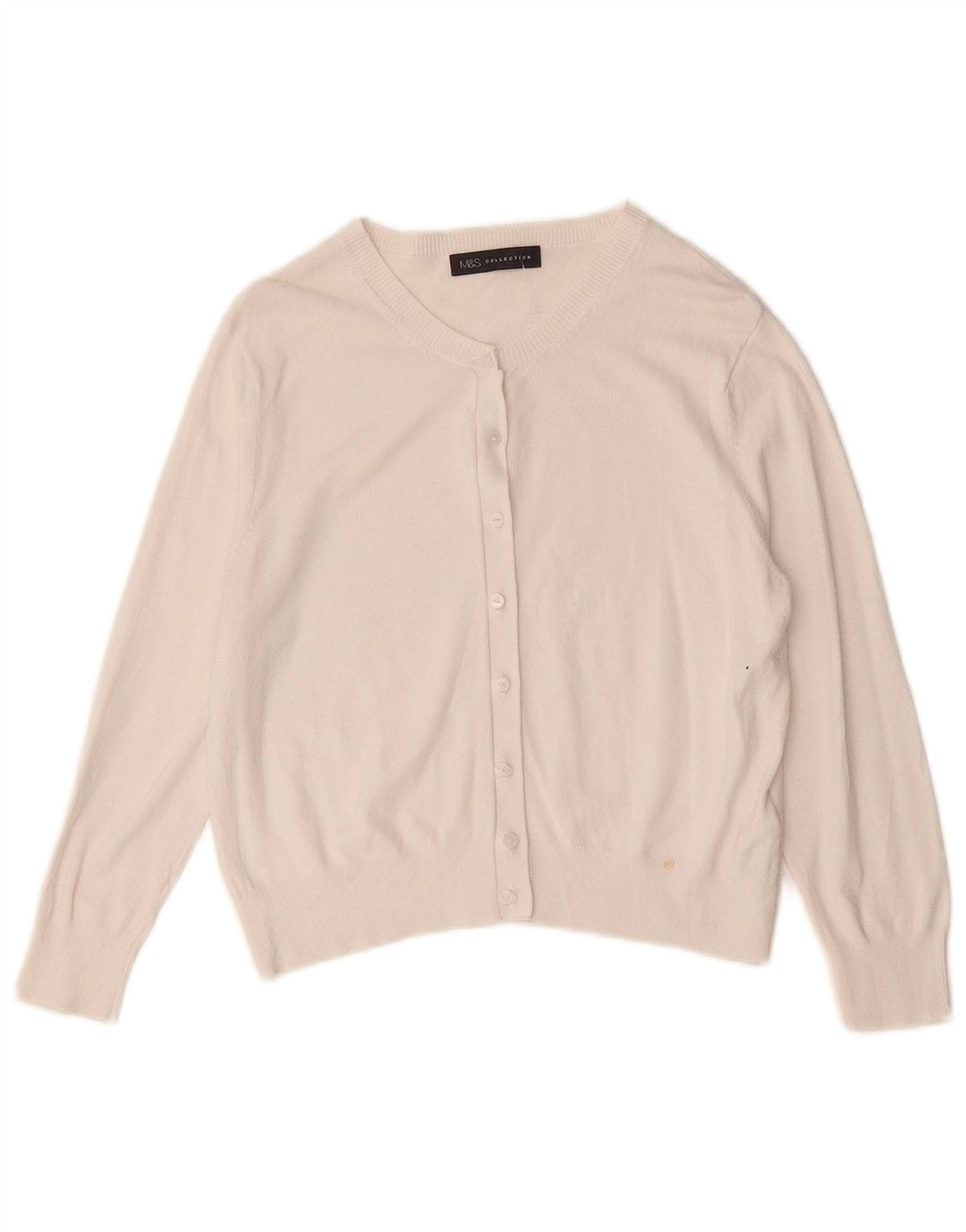 Suéter cardigã feminino Marks & Spencer manga 3/4 Reino Unido 12 médio branco