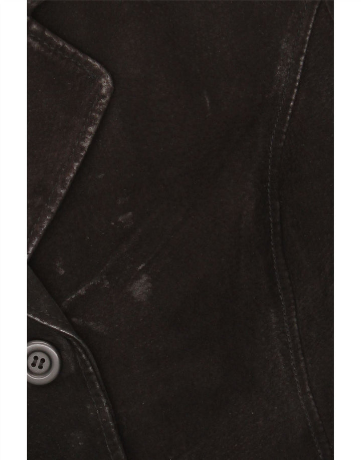 Jaqueta blazer feminina de camurça com 3 botões GYPSY Reino Unido 14 couro preto médio