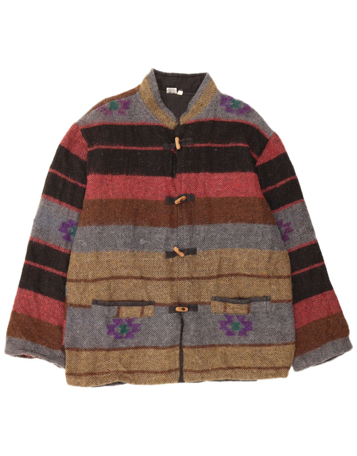 Jaqueta bomber feminina vintage Reino Unido 16 grande lã listrada multicolorida