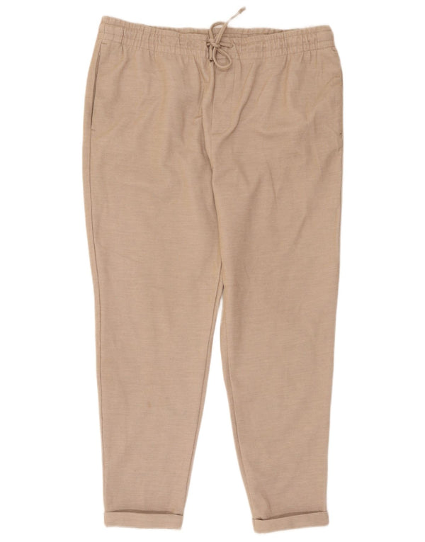 Calça feminina Zara Slim Cropped XL W34 L26 Poliéster Bege