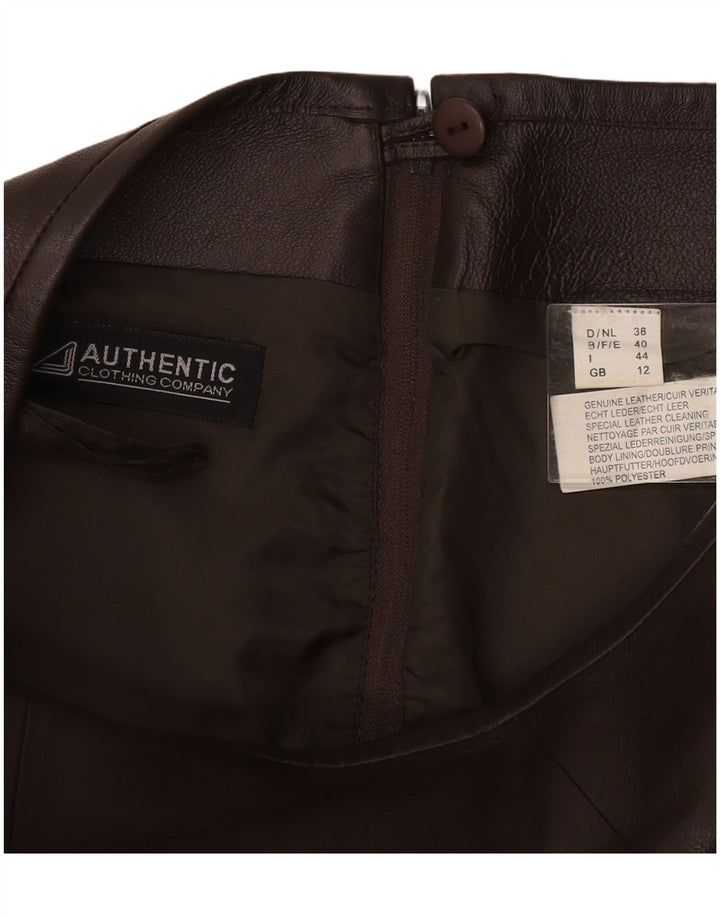 Saia feminina de couro VINTAGE Reino Unido 12 médio W28 couro marrom