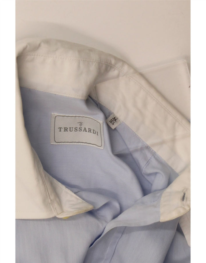 Camisa masculina Trussardi tamanho 42 16 1/2 grande bloco colorido azul