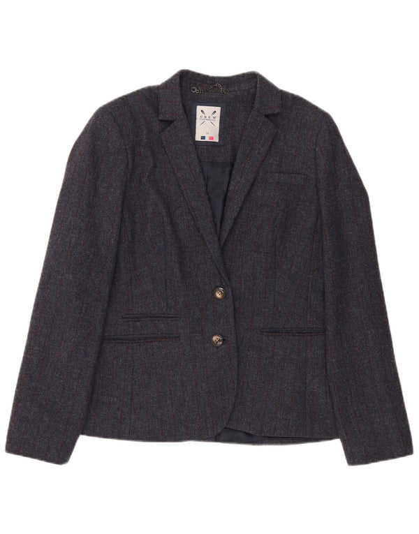Jaqueta blazer feminina de 2 botões da Crew Clothing UK 14 grande cinza risca de giz lã