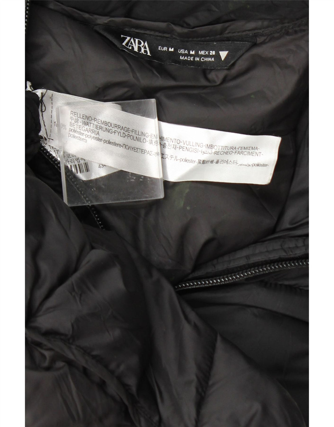 Casaco acolchoado com capuz feminino Zara UK 14 médio preto nylon