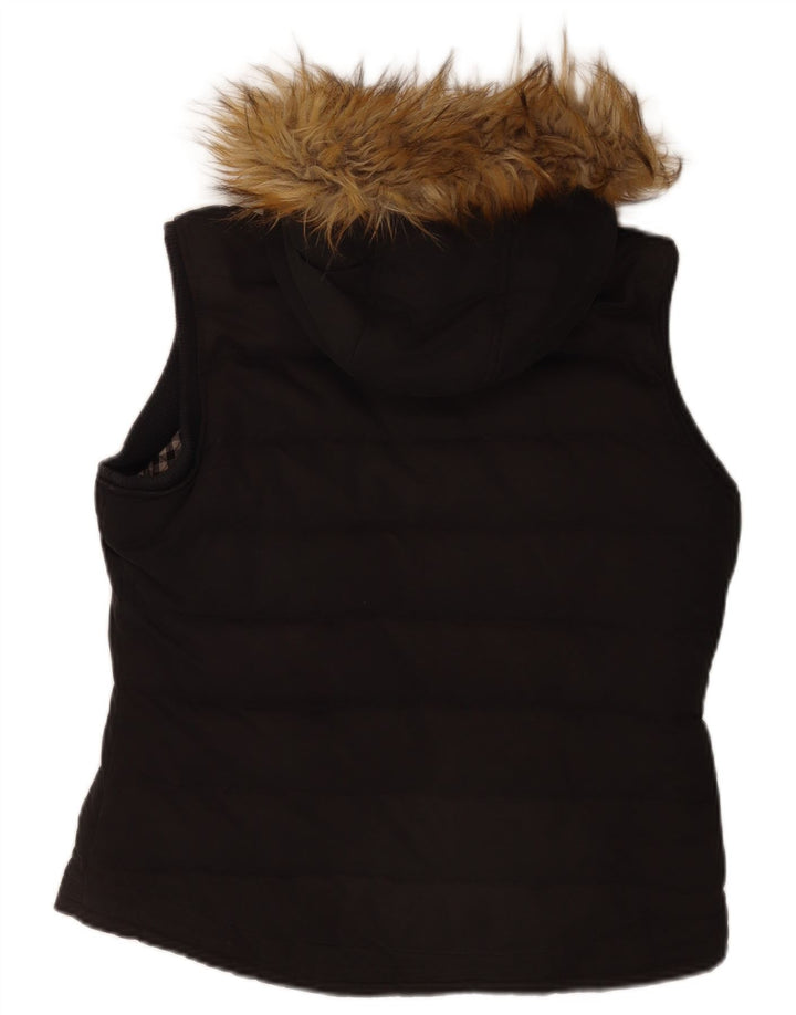 Colete acolchoado com capuz feminino Fat Face UK 12 poliéster preto médio
