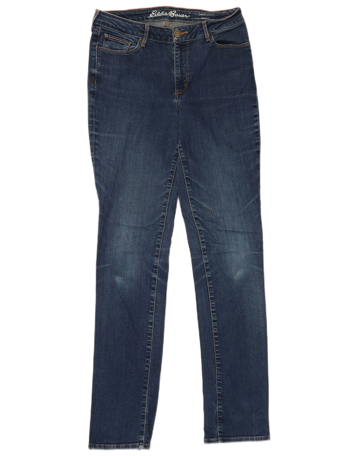 Calça jeans feminina Eddie Bauer ligeiramente curvilínea reta EUA 10 grande W30 L33 azul