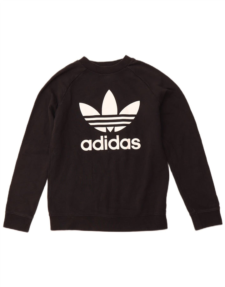 ADIDAS Womens Graphic Sweatshirt Jumper UK 10 Pequeno Algodão Preto