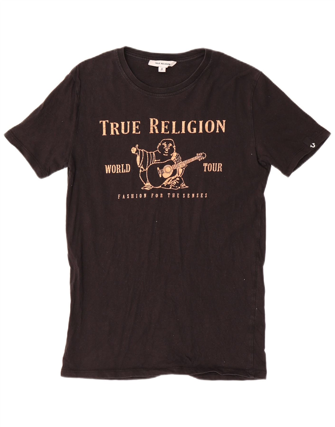 Camiseta gráfica masculina True Religion, top pequeno de algodão preto
