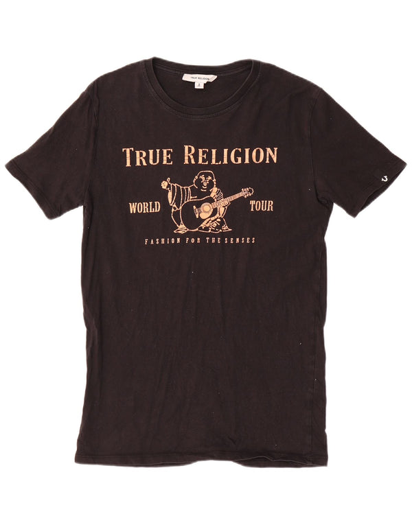 Camiseta gráfica masculina True Religion, top pequeno de algodão preto
