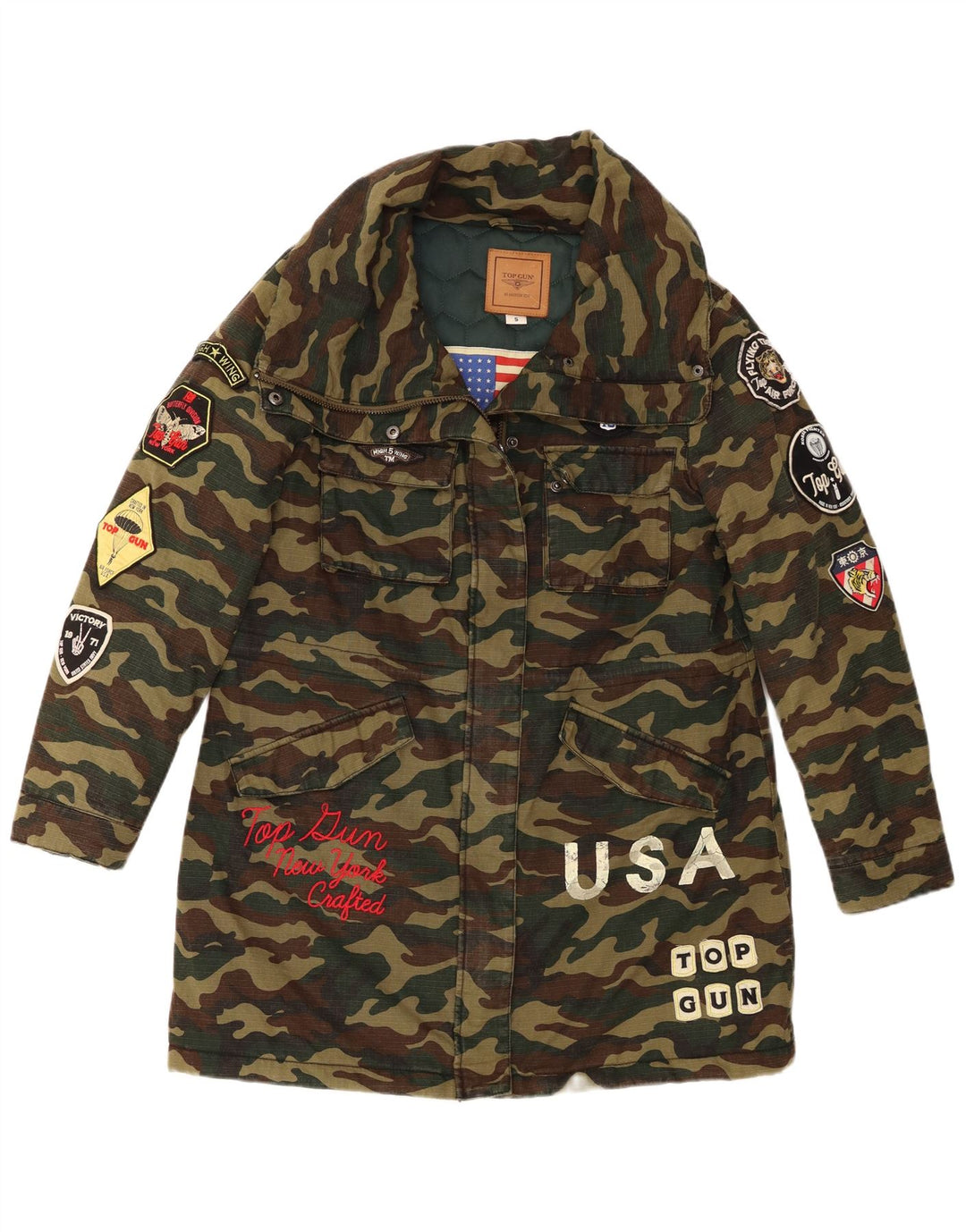 Sobretudo gráfico oversized feminino vintage Reino Unido 10 camuflagem cáqui pequena