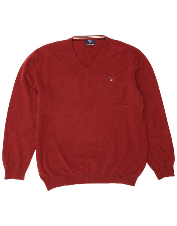 Suéter masculino Gant com decote em V 3XL lã Merino Borgonha