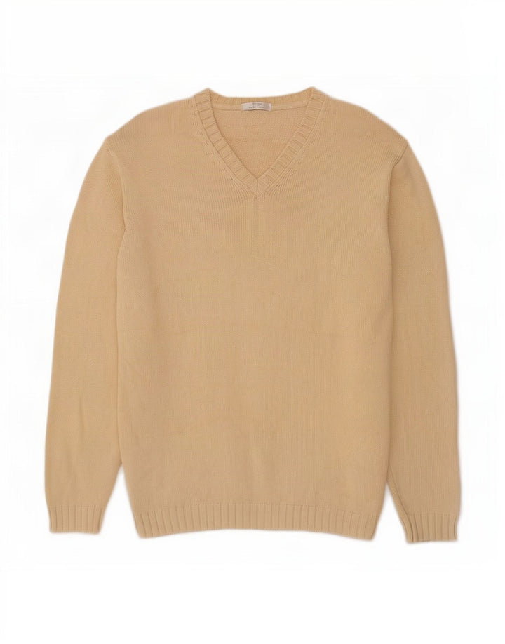 Suéter masculino Marks & Spencer com decote em V, grande algodão bege