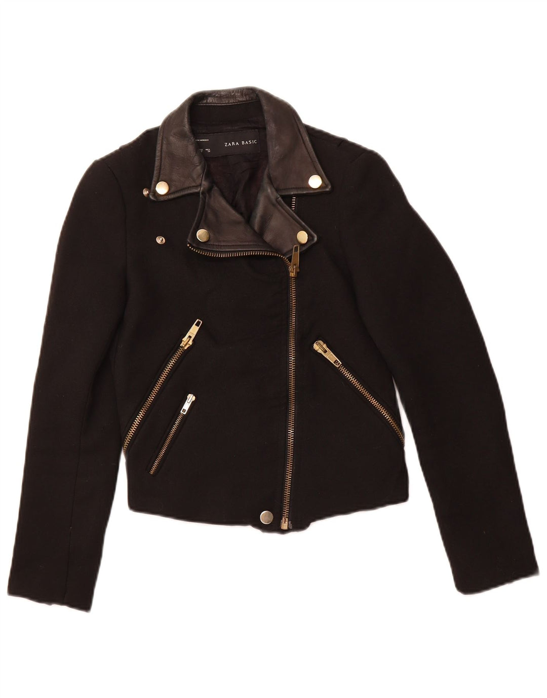 Jaqueta feminina ZARA Crop Biker UK 6 XS poliéster preto