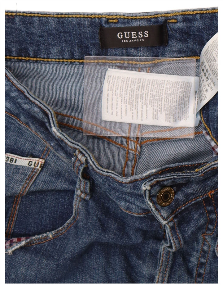Guess Mens Straight Distressed Slim Jeans W30 L33 Azul Poliéster