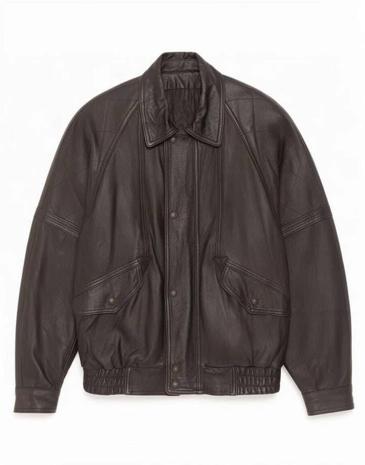Jaqueta de couro masculina vintage IT 50 grande preta