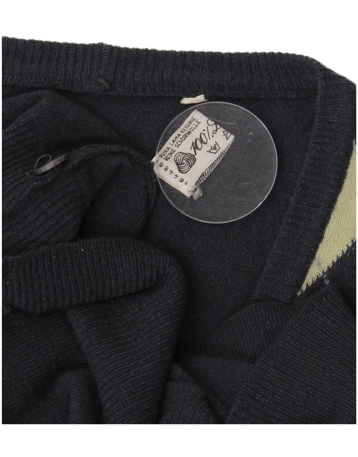 Suéter cardigã masculino VINTAGE grande azul marinho argyle/lã de cordeiro diamante