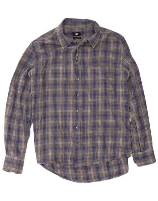 Camisa masculina de flanela de ajuste regular da Dack XL azul xadrez de algodão