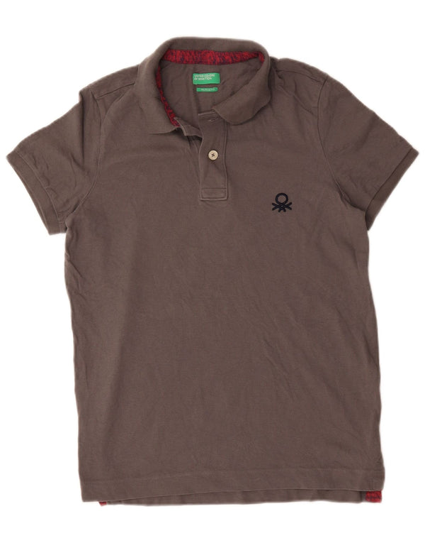 Camisa polo masculina Benetton Muscle Fit algodão cinza médio