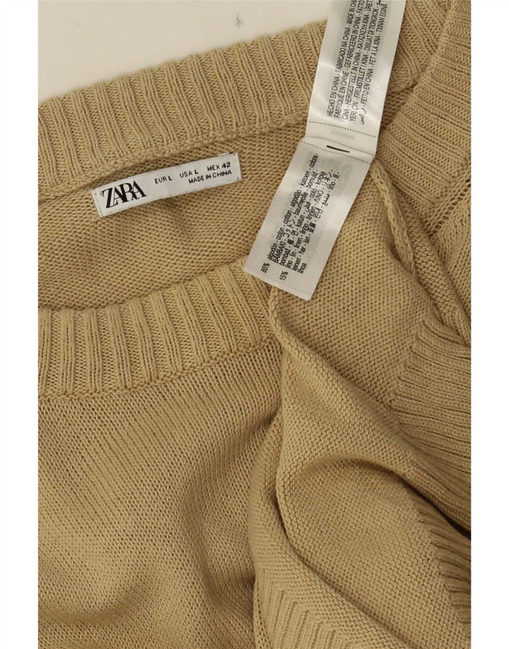 Zara Suéter masculino com gola redonda, grande algodão bege