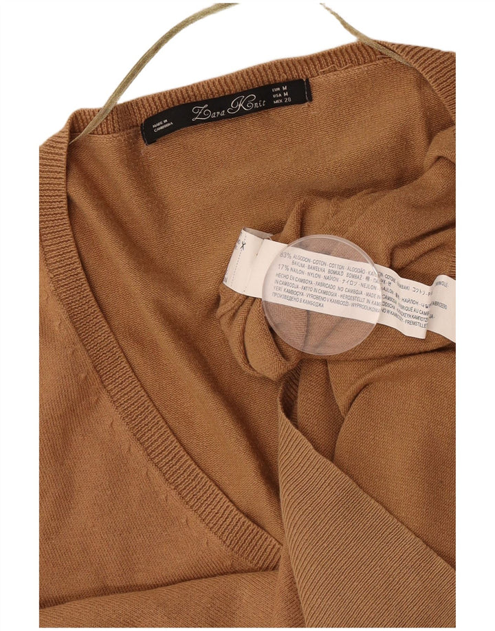 Suéter feminino Zara com decote em V Reino Unido 14 algodão bege médio