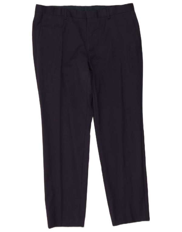 Hugo Boss Mens Slim Suit Calças W36 L30 Lã Azul Marinho