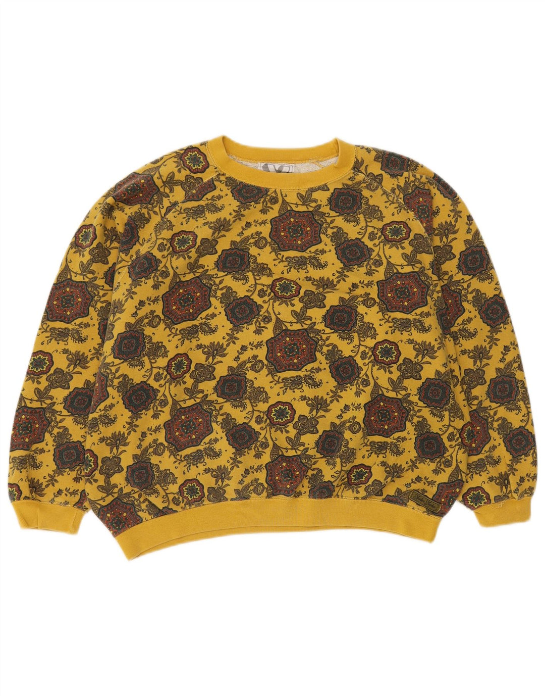 PATRIZIA DINI moletom feminino jumper UK 14 médio amarelo floral