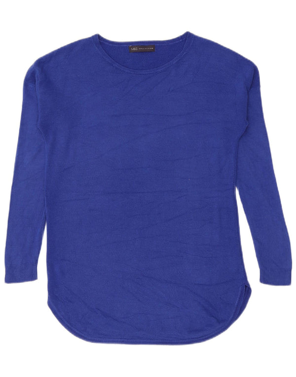 Suéter feminino Marks & Spencer com gola canoa e acrílico azul pequeno Reino Unido 10
